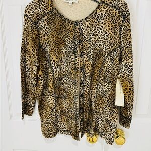 NWT 1X Leopard Print Cardigan new Jones New York soft comfy